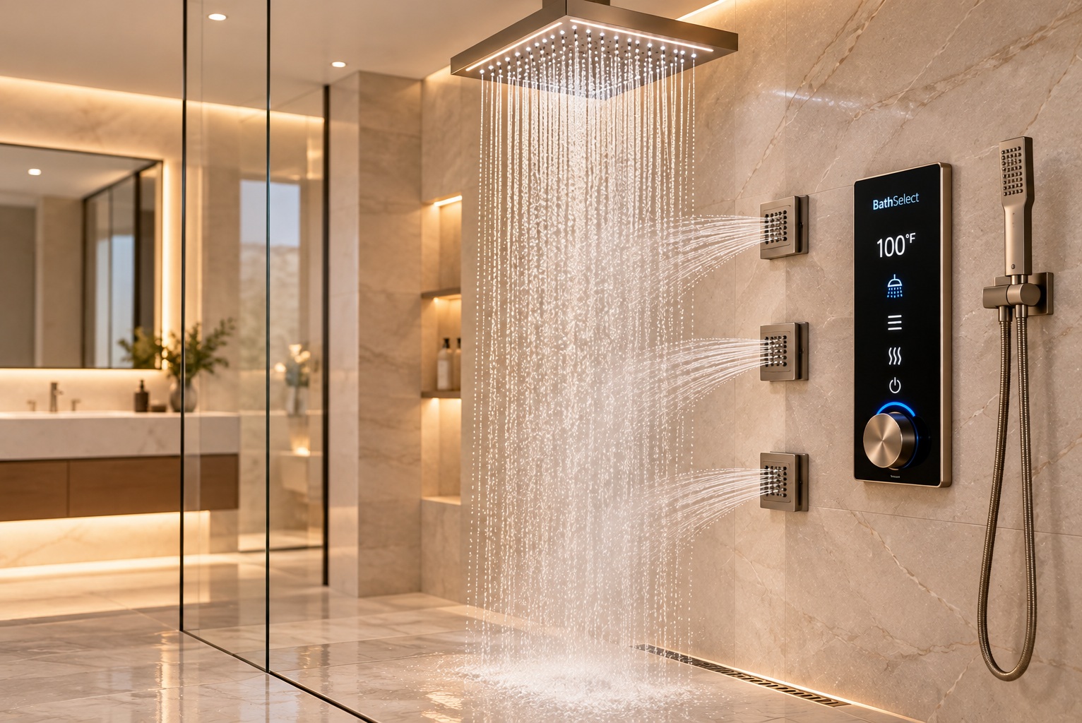 BathSelect digital shower control interface for smart shower configurations